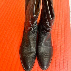 Tony Lama Western Cowboy Boots – Black Leather, Exotic‑Print Foot